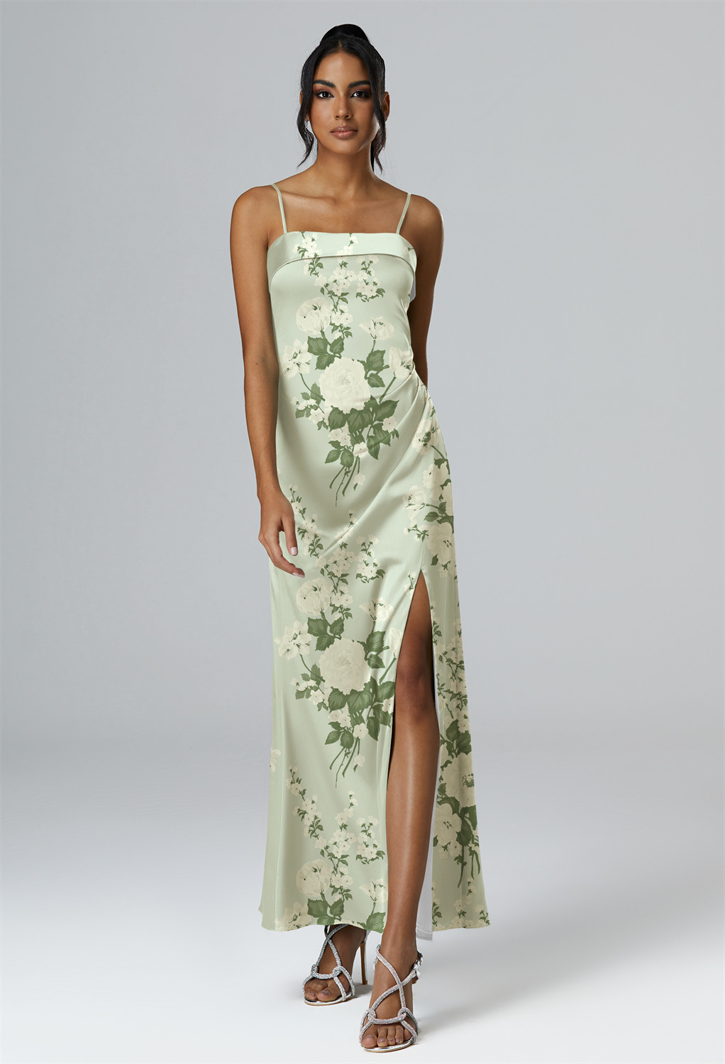 featuring a tasteful square neckline and a classic A-line cut