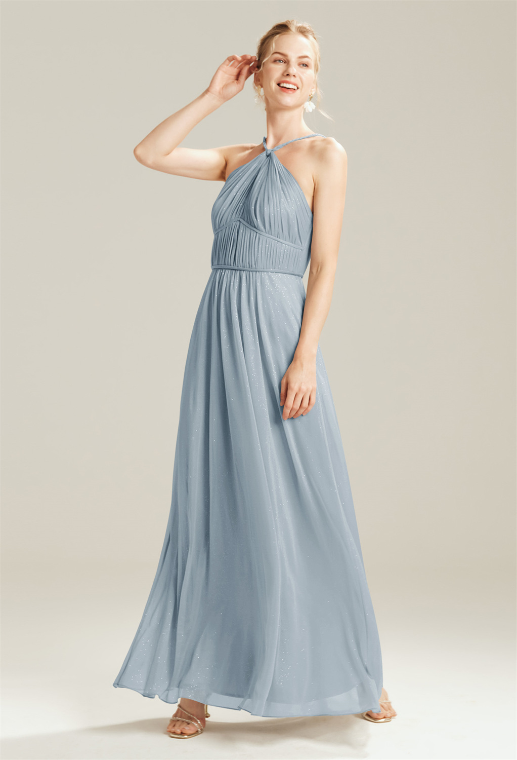 to give you the elegant bridesmaid look that you want for attending a romantic wedding. The spaghetti straps offer the barely-there look that adds to the flirty charm of the dress