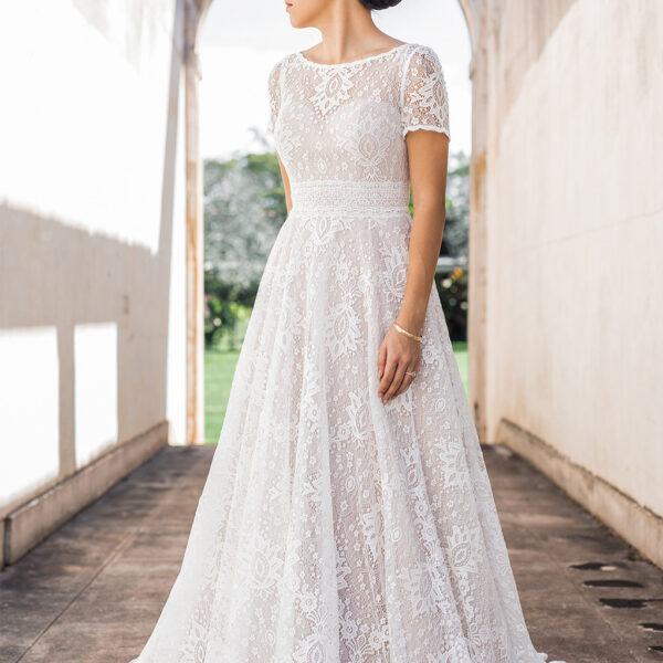 a floor-length hemline