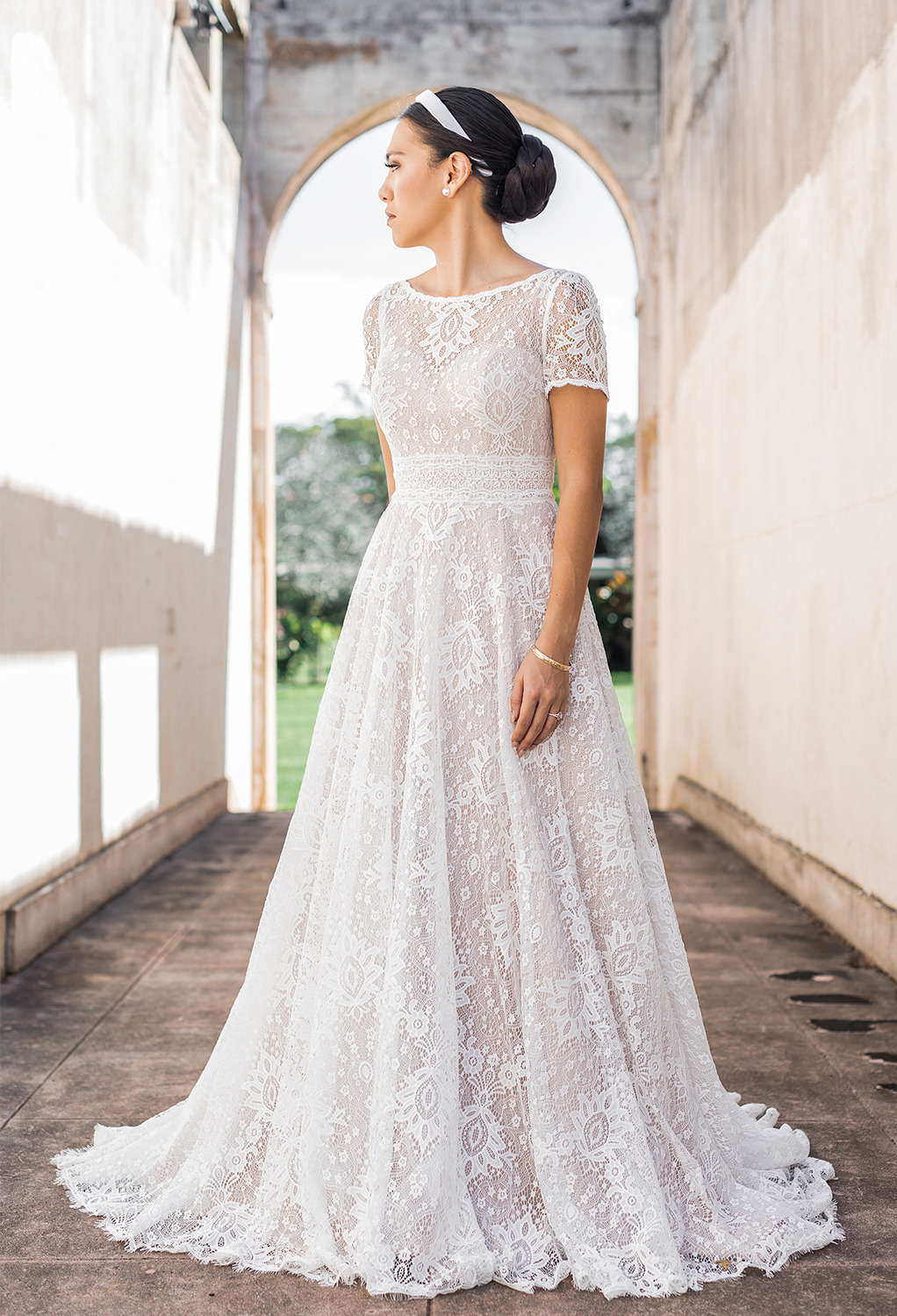 a floor-length hemline