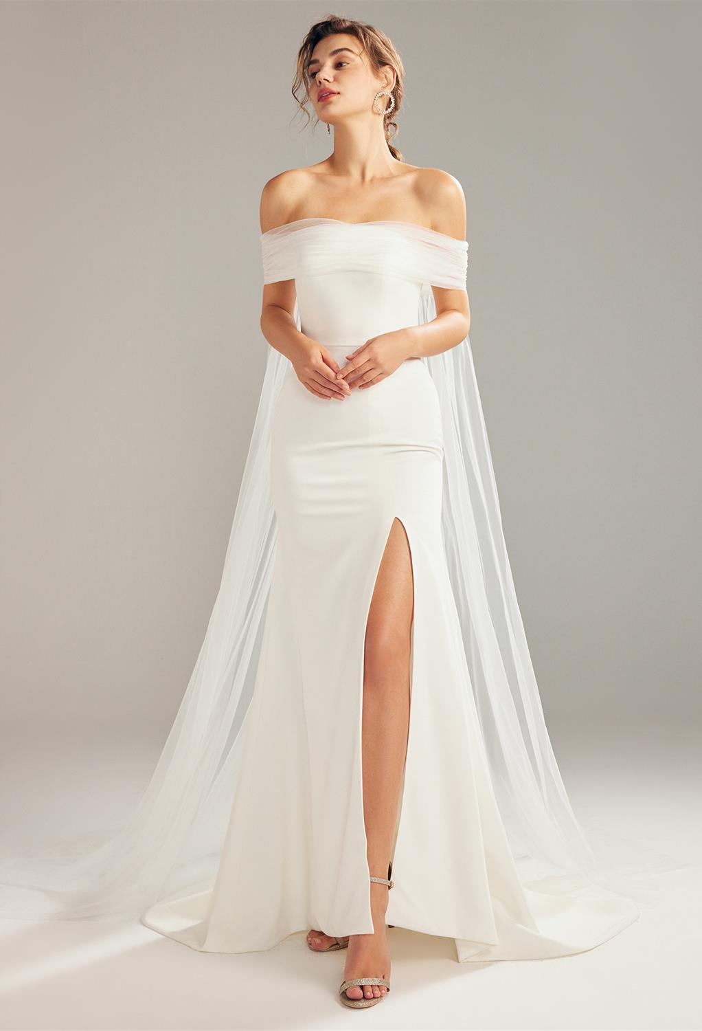 the satin floor-length gown excites a bride thatu2019d love to dress up for a ball. The sleeveless and strapless gown features a straight neckline