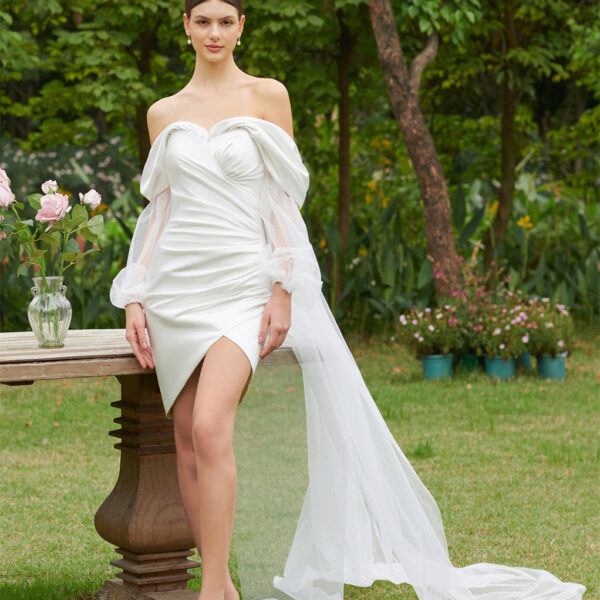 it features a sweetheart neckline with an endearing draped