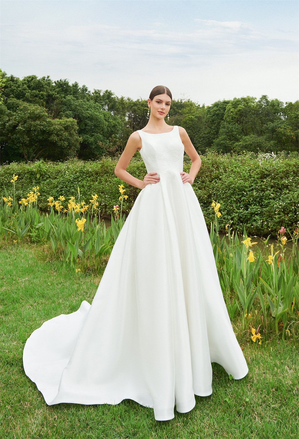 bateau neckline gown