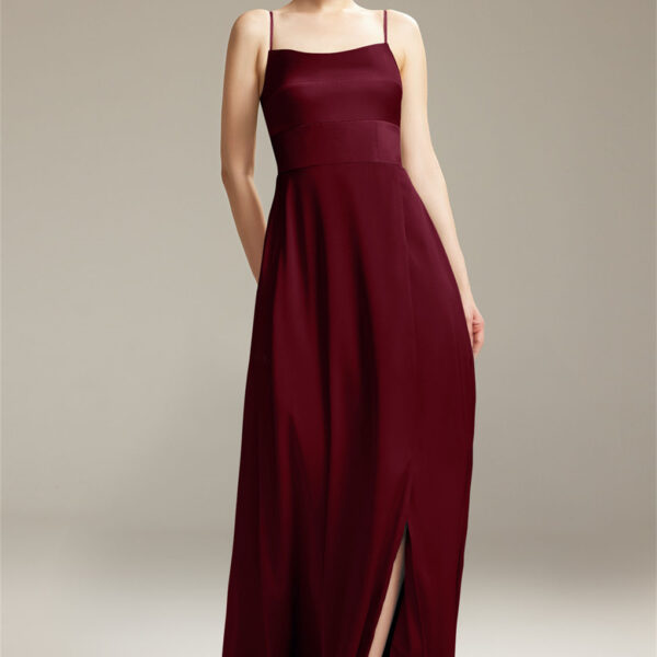 this dress boasts a sleeveless cut with spaghetti straps