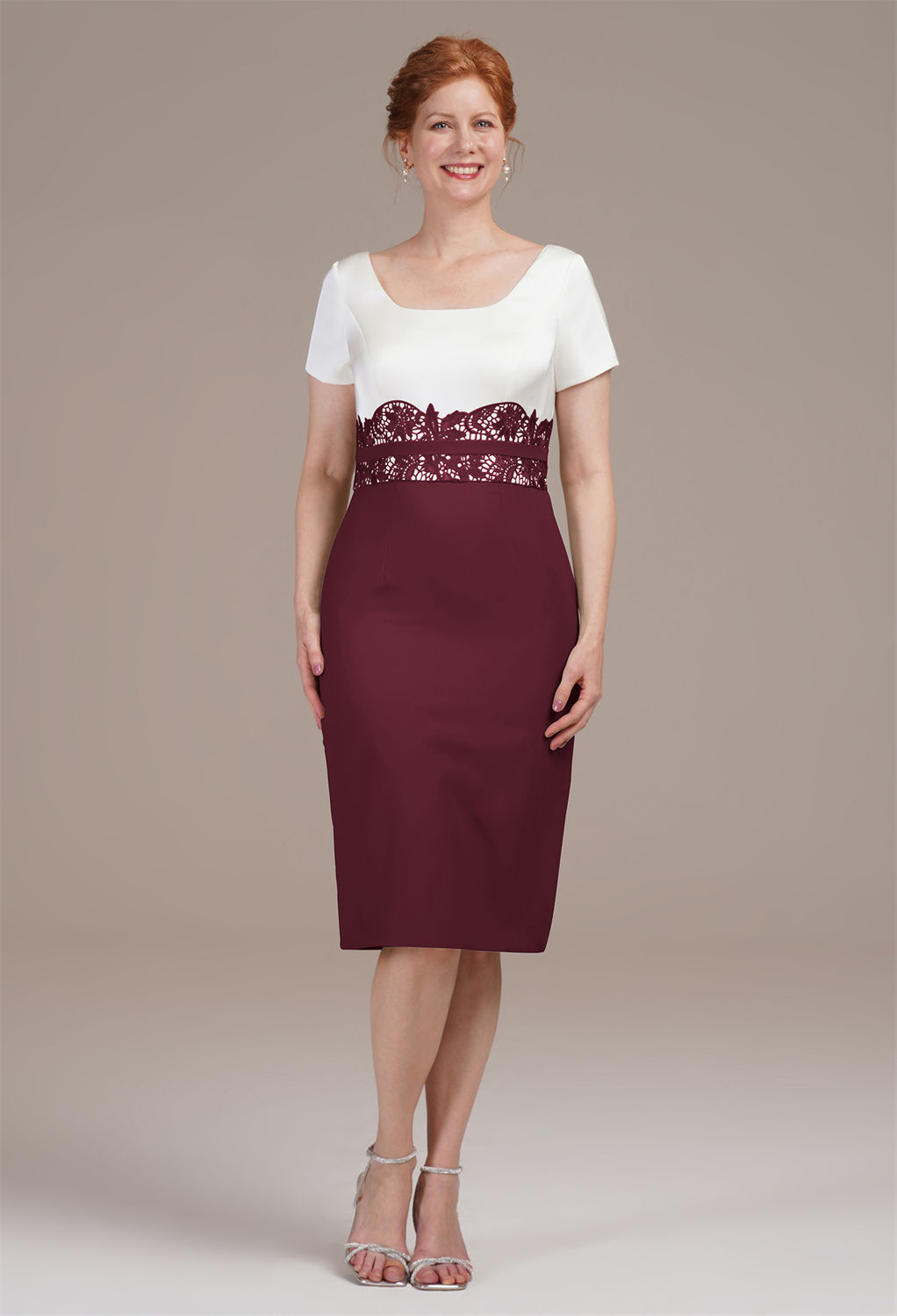 a waist adorned with lace applique