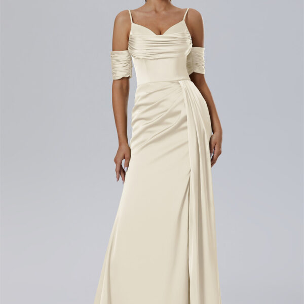 a floor-length mermaid silhouette in Satin Charmeuse