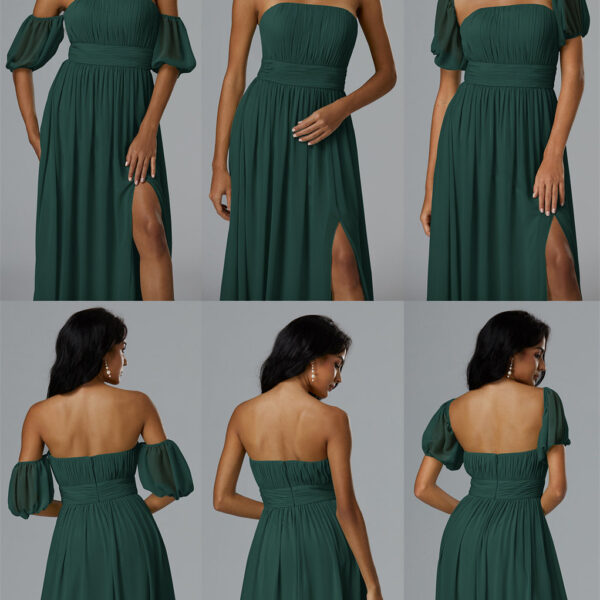 designed to make a statement. This exquisite dress features adaptable sleeves