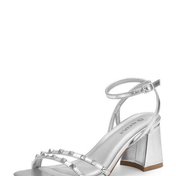 Women's Studded Square Toe Block Heel Sandals