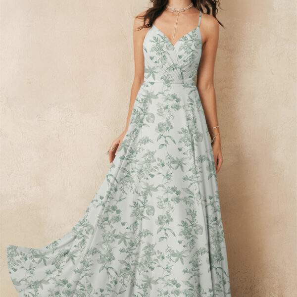 layers of chiffon and a romantic neckline make the floor length Melody dress the perfect choice for the bride looking to create a classic look for her wedding day. The bodice of the gown showcases pretty pleated details that are simply flattering.
