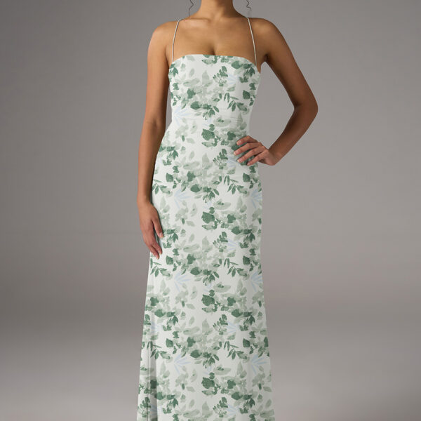 Embrace elegance with the AW Jay Dress. This chiffon A-line gown features a floor-length hem and a straight neckline. The sleeveless design with spaghetti straps makes it perfect for weddings or formal events. Step into sophistication effortlessly.