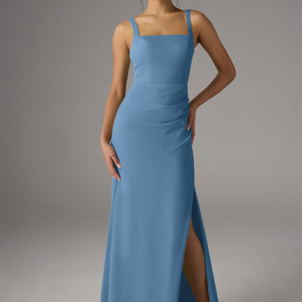 Experience timeless beauty with the AW Oliwia Dress. This chiffon A-line gown features a floor-length hem and a square neckline. The sleeveless design with sheer straps is ideal for weddings or elegant soiru00e9es. Elevate your style with ease.