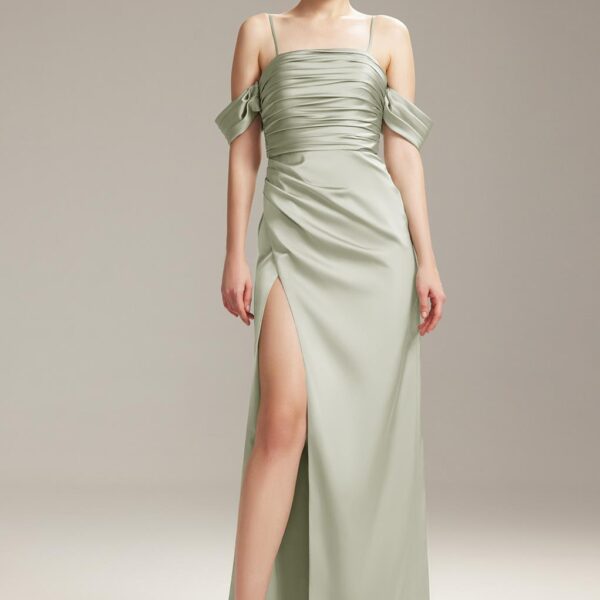 off-shoulder A-line design perfect for those seeking a trendy look. This fashionable and floor-length