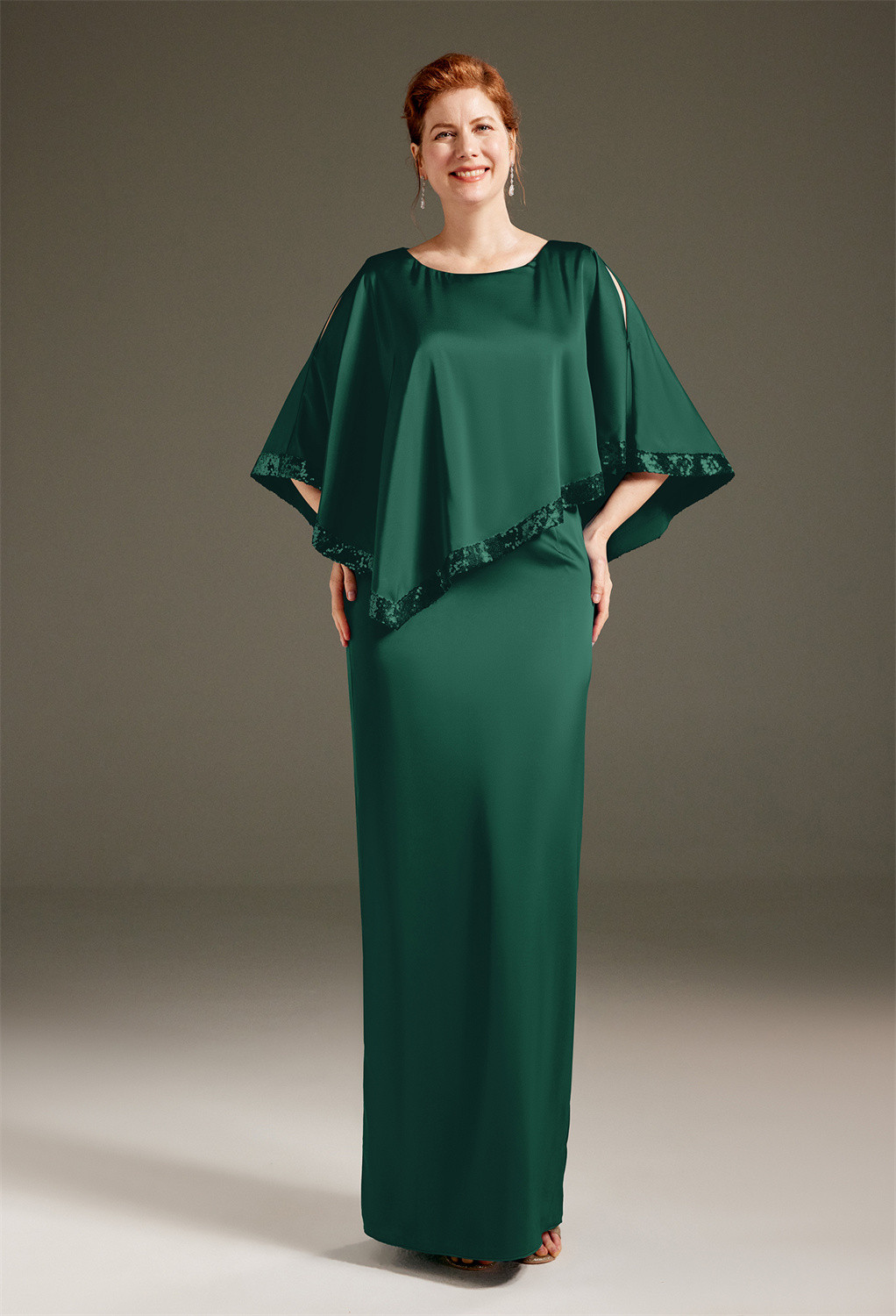 AW Ashi is full of prestige. This satin charmeuse dress is for a graceful and classy mom who wears her crown with pride. This dress begins with an asymmetrical cape bodice embellished with sparkling sequin for a perfect touch of glitter and femininity. It