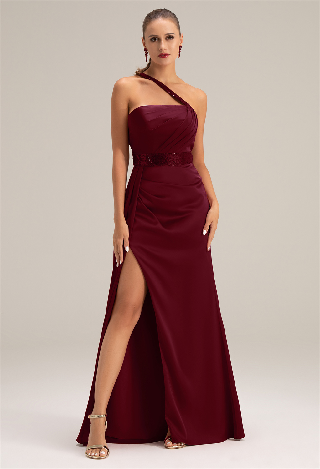 this sequined satin charmeuse floor-length bridesmaid dress is a dream come true for any bridal party.
