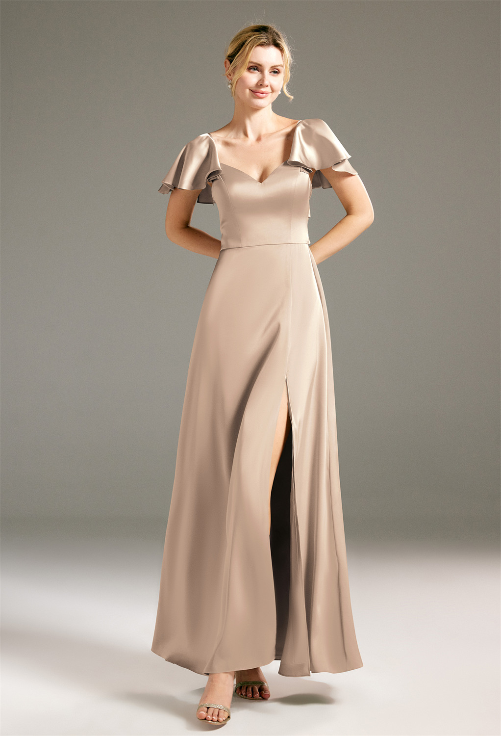 floor-length dress. Butterfly sleeves are brilliantl