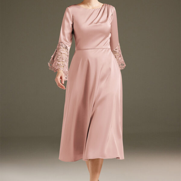 this satin charmeuse dress boasts of regality and a good dose of femininity. It features a comfy