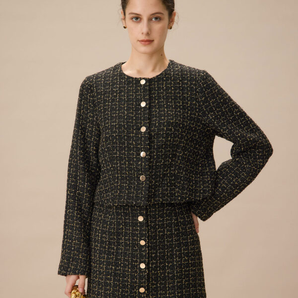 Fabric:This Tweed Jacket is made of Polyester. Polyester is an artificial fiber that feels soft