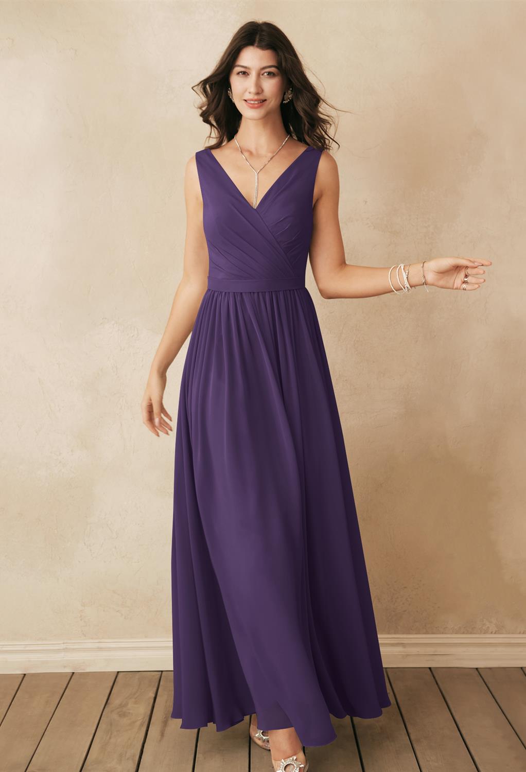 with a V-neck and A-line silhouette that will enhance your curves in the most charming