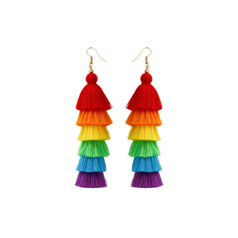 Women's Fashionable Rainbow Colored Tassel Earrings Boho Style Earrings