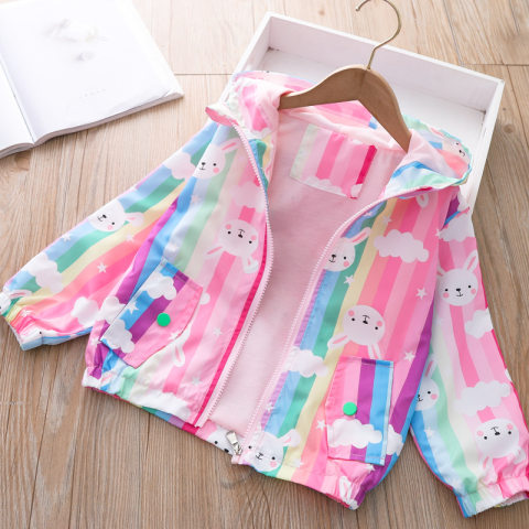 【2Y-8Y】Girls Fashion Cartoon Unicorn And Bunny And Flower Print Hooded Jacket