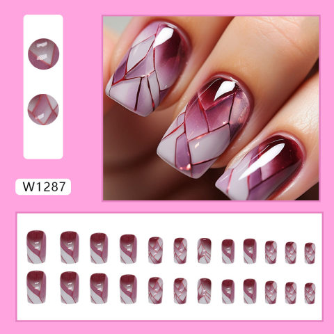 24PCS False Nails Adhesive Nail Tabs For Press On Nails Burgundy Removable Nails