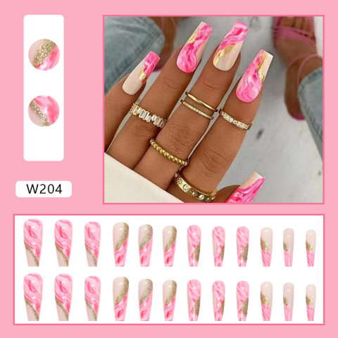 24PCS False Nails Adhesive Nail Tabs For Press On Nails Pink Stylish Long Removable Nails