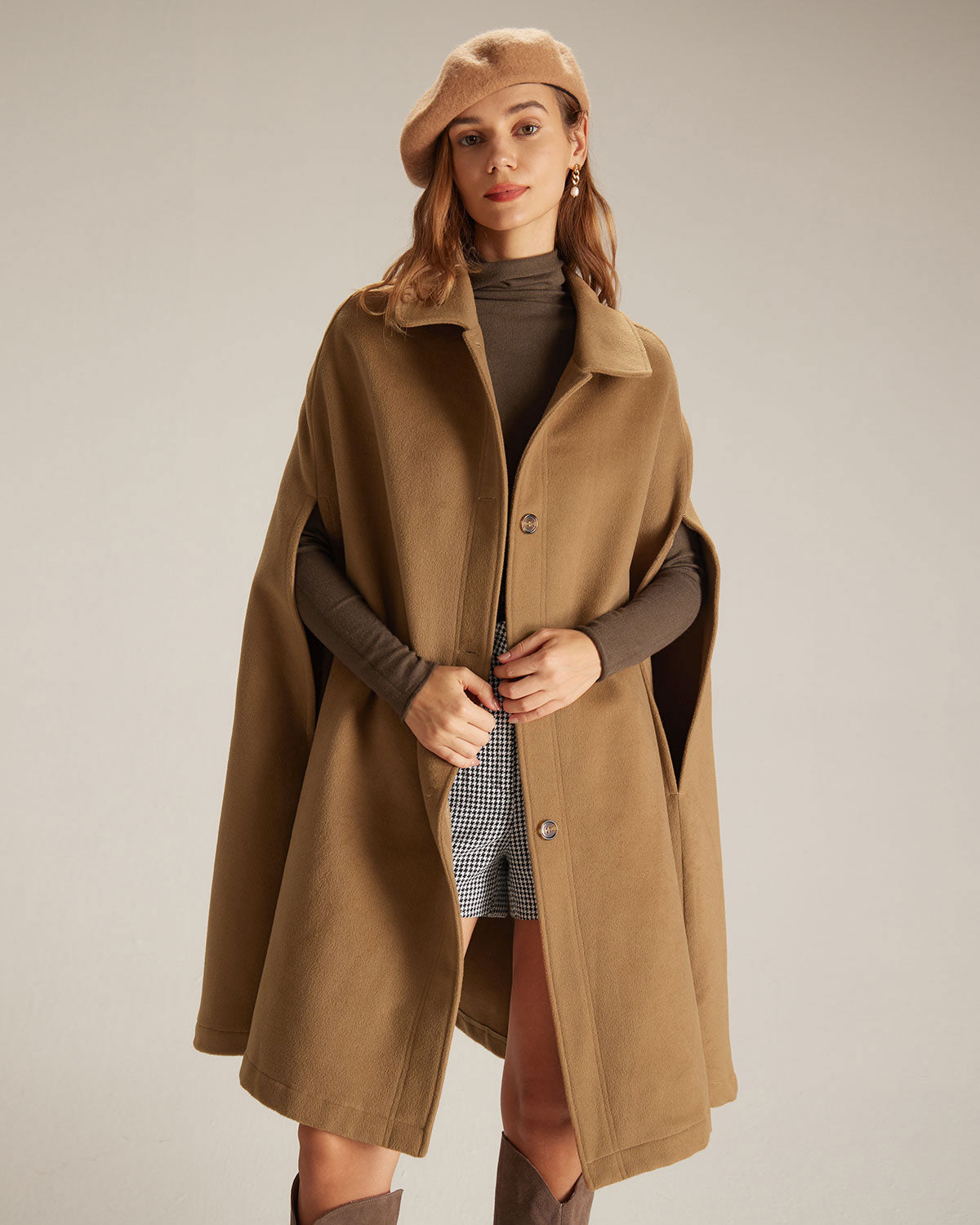 Details:- Khaki- Daily- Vintage & Brief- Solid Color- Button- Single Breasted- Loose Fit- No Stretch- 80% Polyester