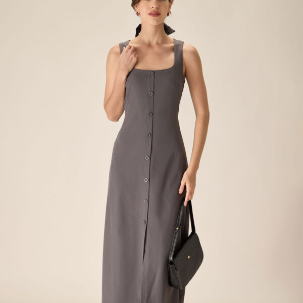 Details:- Basic Style- Regular Fit- U Neck- Button Maxi DressFabric:This Sleeveless Maxi Dress is made of Polyester and Spandex. Polyester is an artificial fiber that feels soft