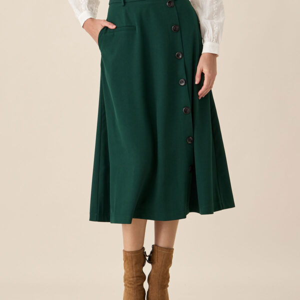 Fabric:This Button Midi Skirt is made of Polyester. Polyester is an artificial fiber that feels soft