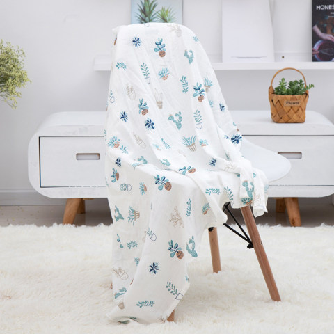 Bamboo Fibre Cartoon Pattern Baby Blanket Gauze Soft Absorbent Newborn Swaddle Blanket Shower Wipes