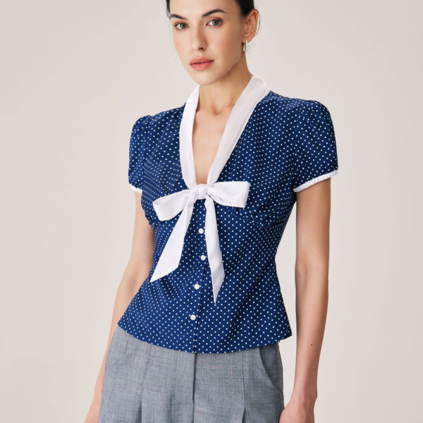 Fabric:This Polka Dot Blouse is made of Polyester. Polyester is an artificial fiber that feels soft