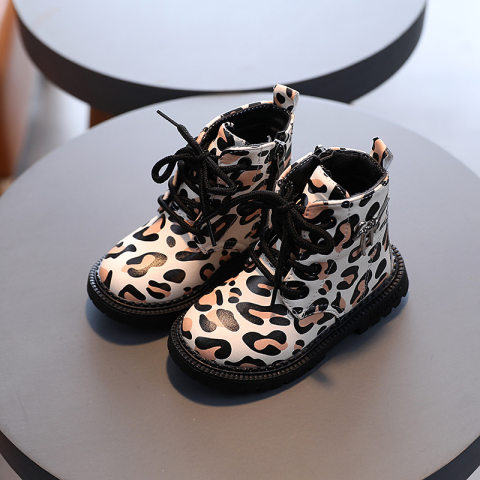 Kids British Style Animal Print Martin Boots