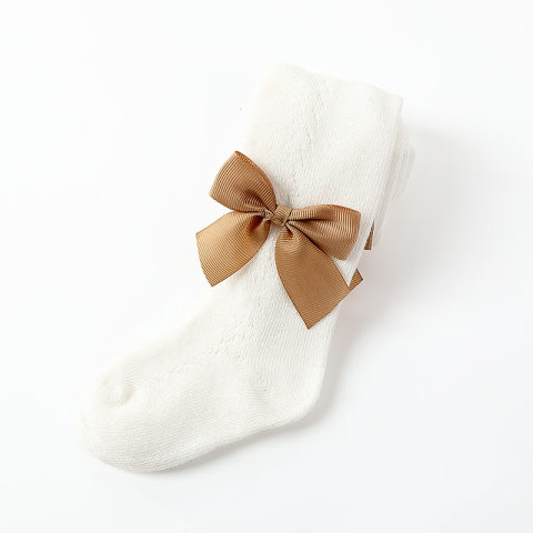 [0M-8Y] Girls Socks Champagne Gold Bow Pantyhose