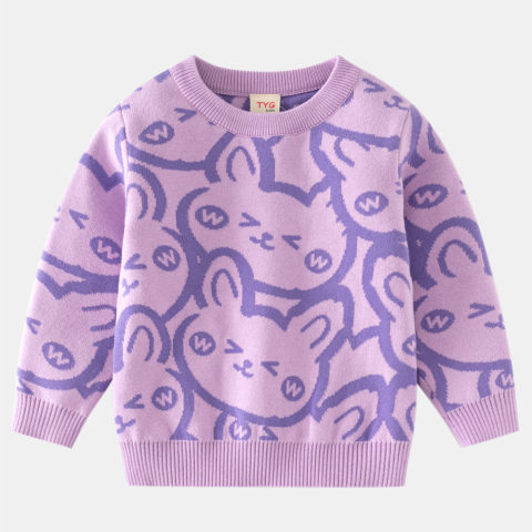 【2Y-8Y】Girl Bunny Pattern Round Neck Long Sleeve Sweater