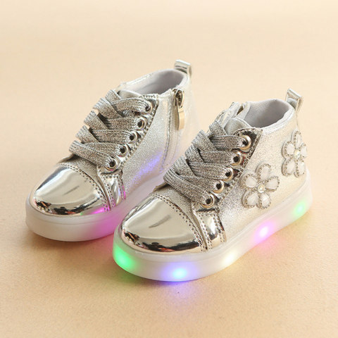 Girls LED Lights Lace Up Sneakers