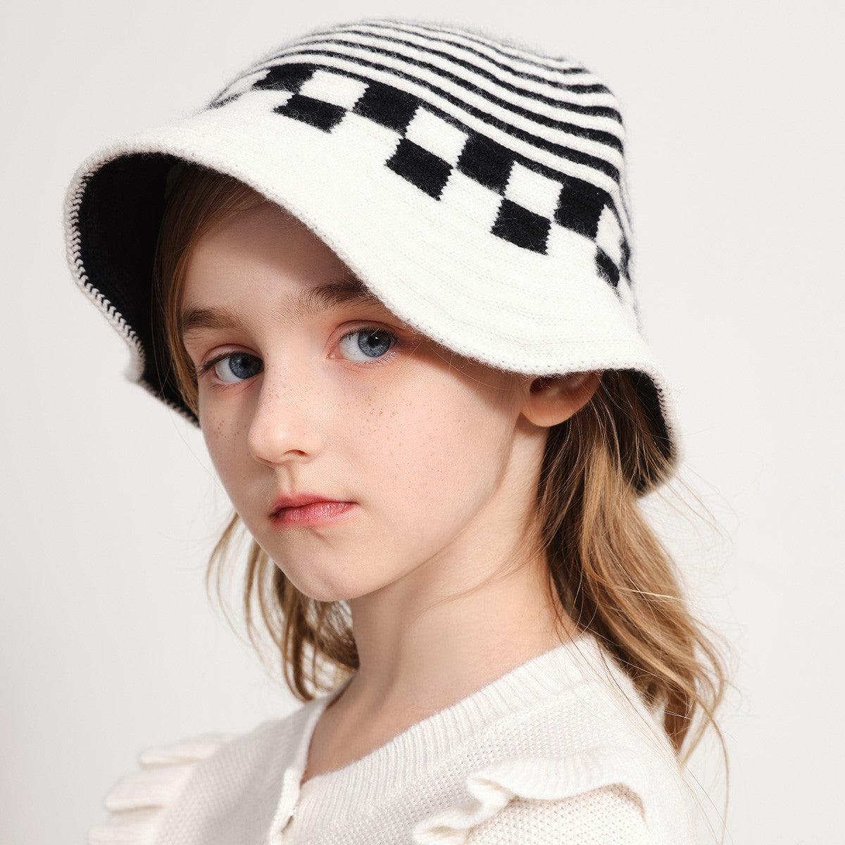 Elevate your child's style with our Knitted Checkerboard Pattern Bucket Hat