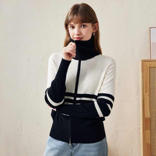 Elevate your casual style with our Stylish Striped Zip-Up Cardigan. This versatile piece is perfect for any occasion