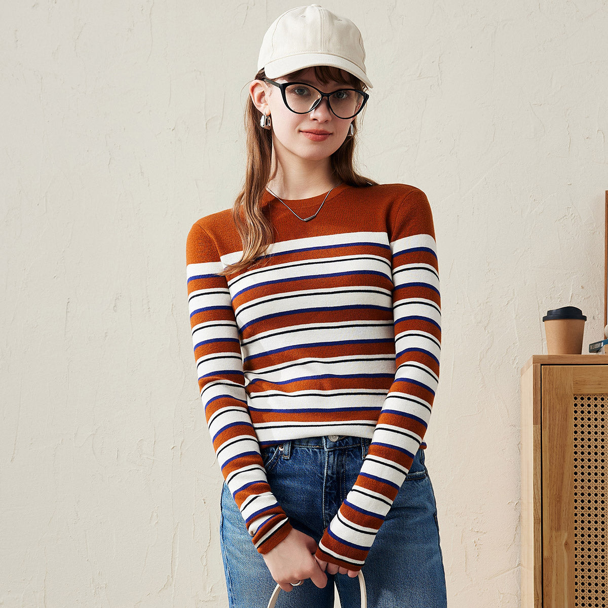 Upgrade your wardrobe with our Striped Crew Neck Sweater
