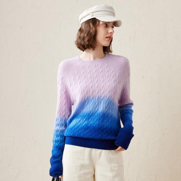 Elevate your wardrobe with this luxurious Gradient Color Cable Knit Sweater