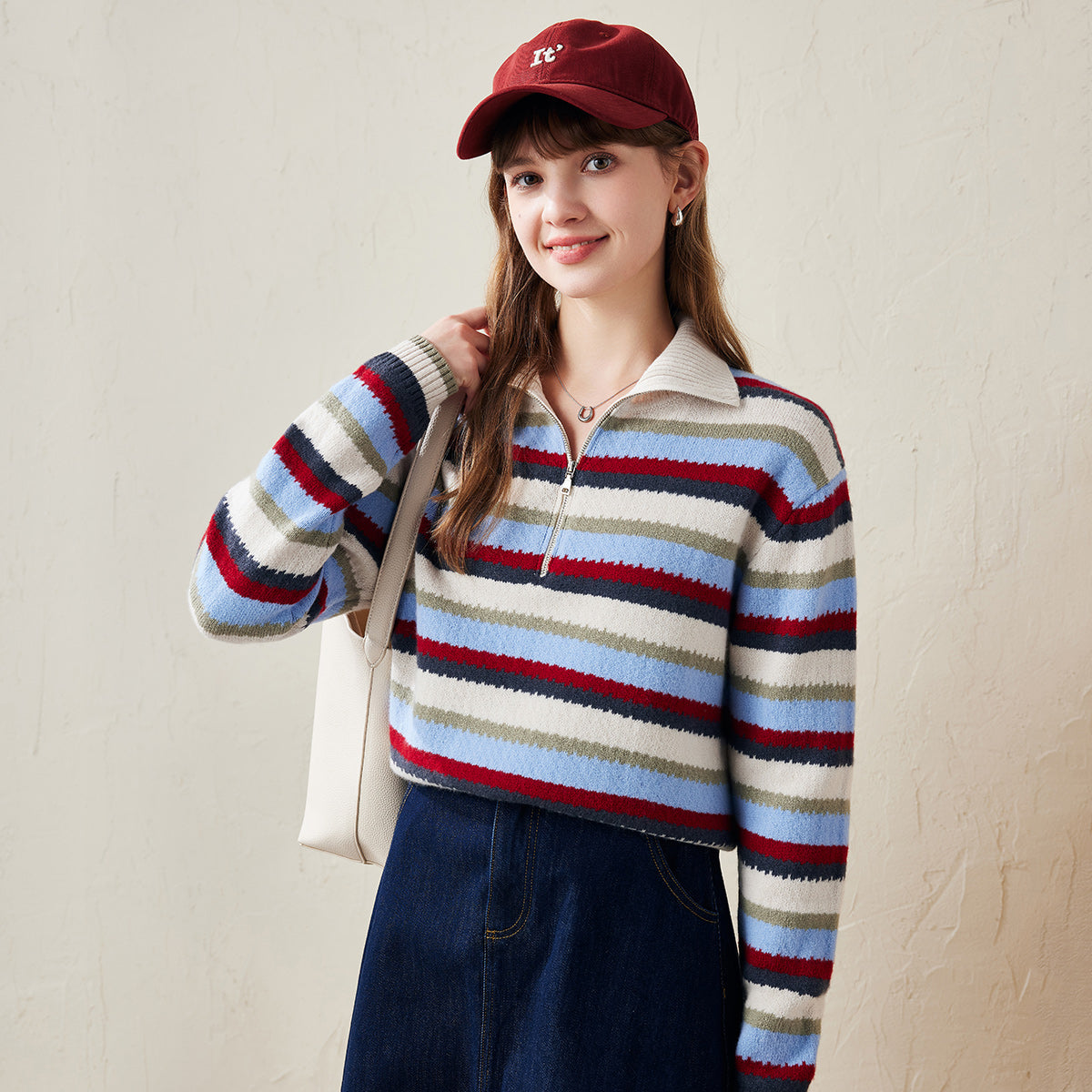 Elevate your casual wardrobe with our Striped Cozy Knit Half-Zip Sweater. This versatile sweater combines modern design with ultimate comfort