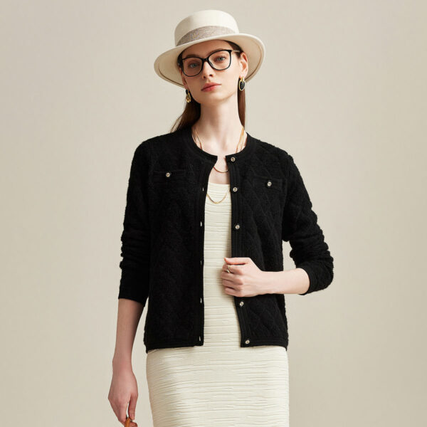 Add a touch of timeless elegance to your wardrobe with our Elegant Cashmere Knit Cardigan. This sophisticated piece is designed with a beautifully textured knit pattern