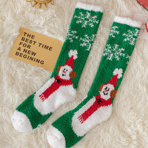 Festival Christmas Keep Warm Contrast Color Socks Accessories GREEN WHITE -One_size SkuCY-!111796MaterialCoral Fleece FeatureKeep Warm