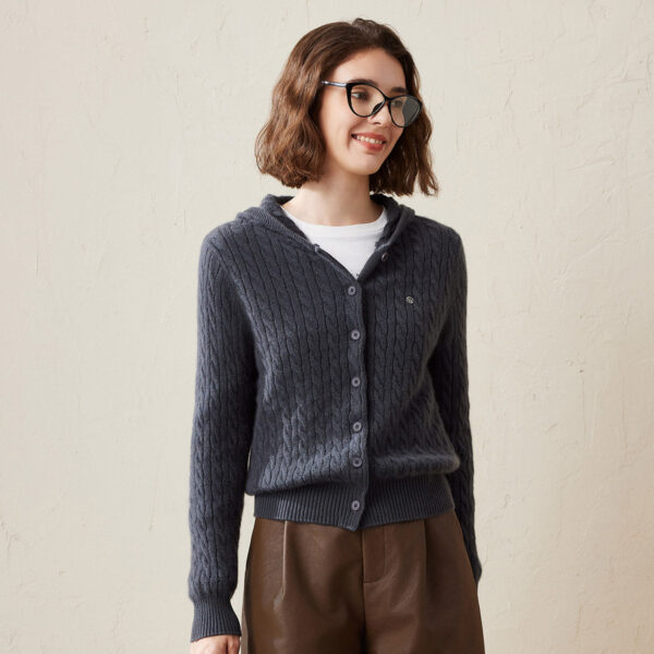 Experience the perfect blend of style and comfort with our Elegant Cable Knit Hooded Cardigan. Crafted from high-quality cashmere