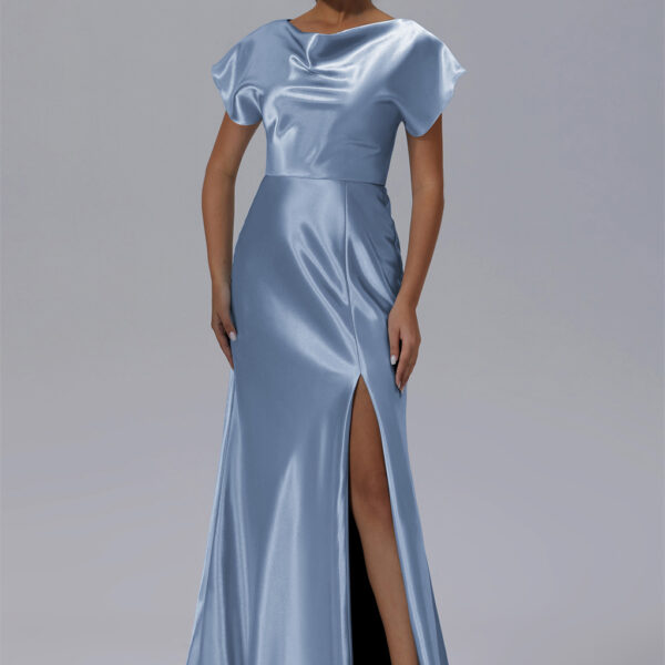 this floor-length Hairmoss dress features a daring slit along the hem and is crafted from lustrous crystal satin