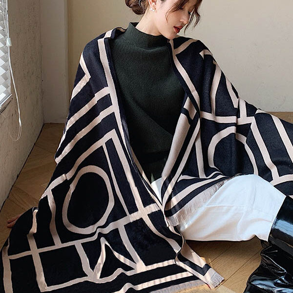 Imitation Cashmere Double-Sided Shawl BLACK-FREE SIZE SkuCY-!69990MaterialImitated Cashmere StyleLoose