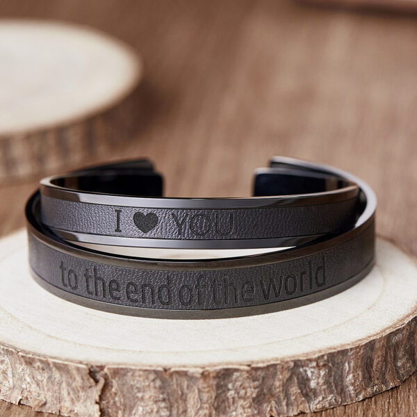AW Stainless Steel Couple Bracelets where timeless stainless steel meets the charm of leather. A versatile gift that symbolizes the strength of your union