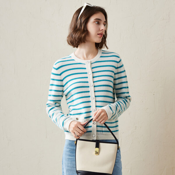 Elevate your wardrobe with this timeless striped button-up cardigan