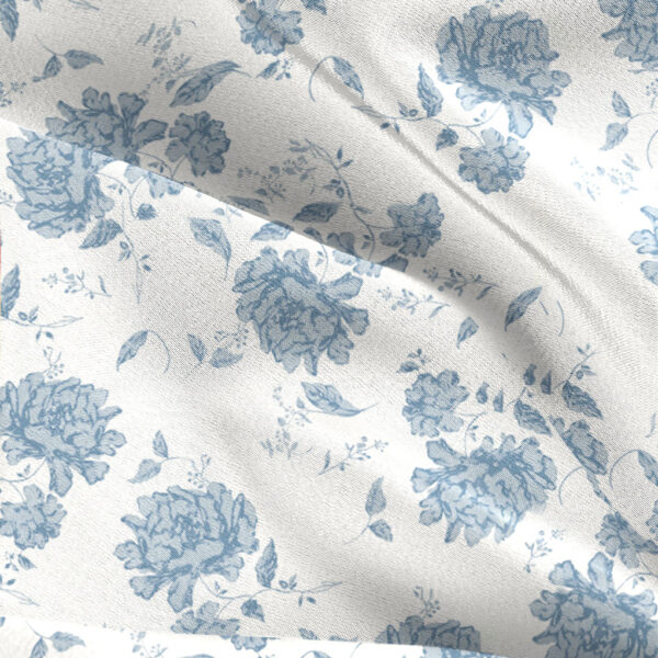 AW Satin Charmeuse Floral Fabric for Fashion Dress Dusty Blue Peonies