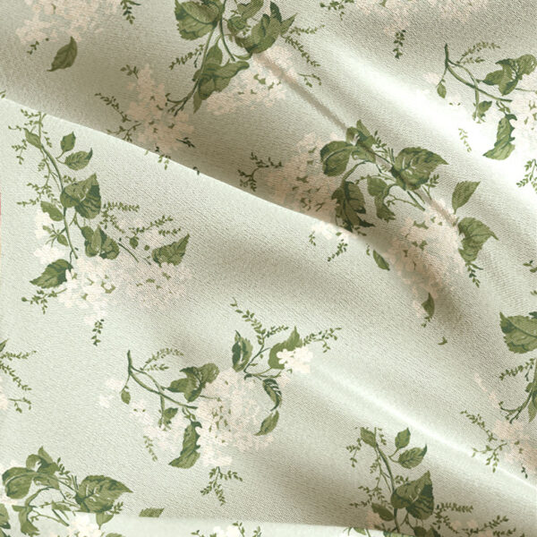 AW Satin Charmeuse Floral Fabric for Fashion Dress Sage Garden Party