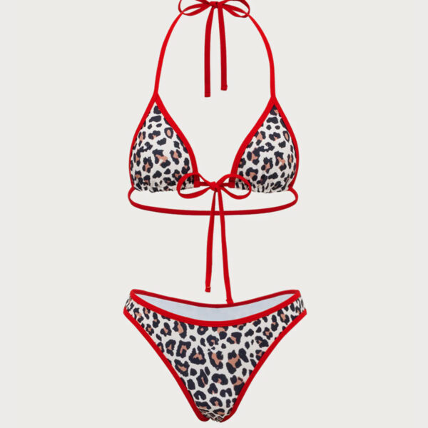 Back Neckline: Strappy Fabric Stretch: High Stretch Waist: Low Waisted Closure Type: Drawstring Pattern Type: Animal Print Embellishment: Contrasting colors